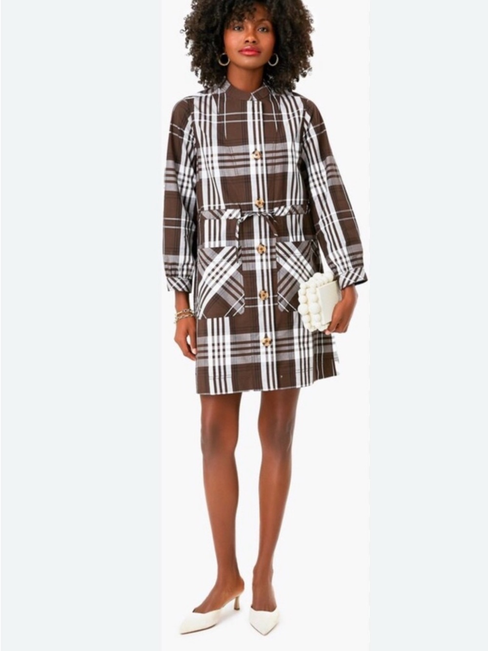 Tuckernuck Crosby Brown and White Plaid Long-Sleeve Shirt Dress